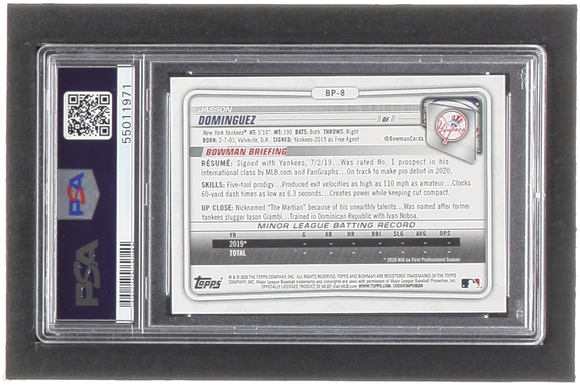 Jasson Dominguez 2020 Bowman Prospects #BP8 RC (PSA 10) at PristineAuction.com Jasson Dominguez 2020 Bowman Prospects #BP8 RC (PSA 10) at PristineAuction.com