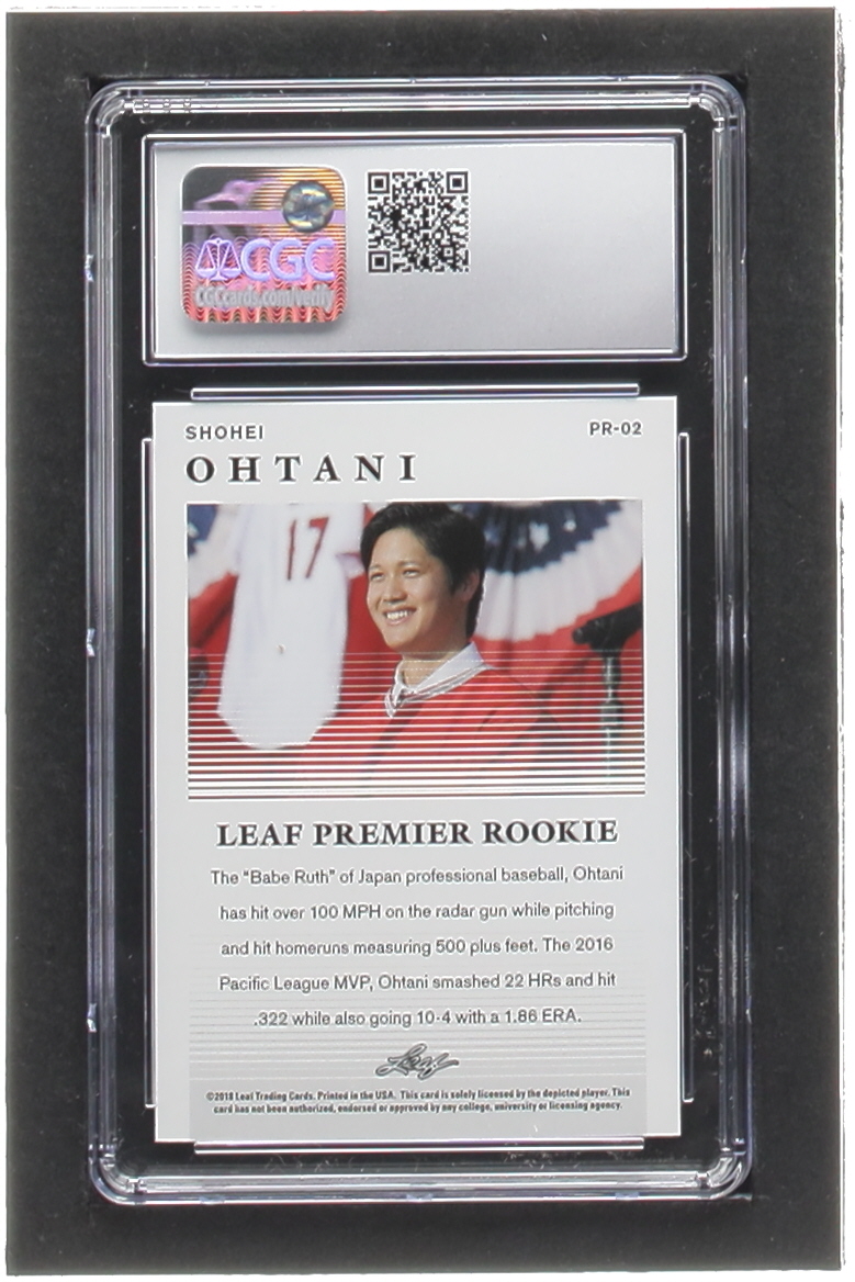 Shohei Ohtani 2018 Leaf Premier Rookies #PR02 RC (CGC 9.5) at PristineAuction.com Shohei Ohtani 2018 Leaf Premier Rookies #PR02 RC (CGC 9.5) at PristineAuction.com