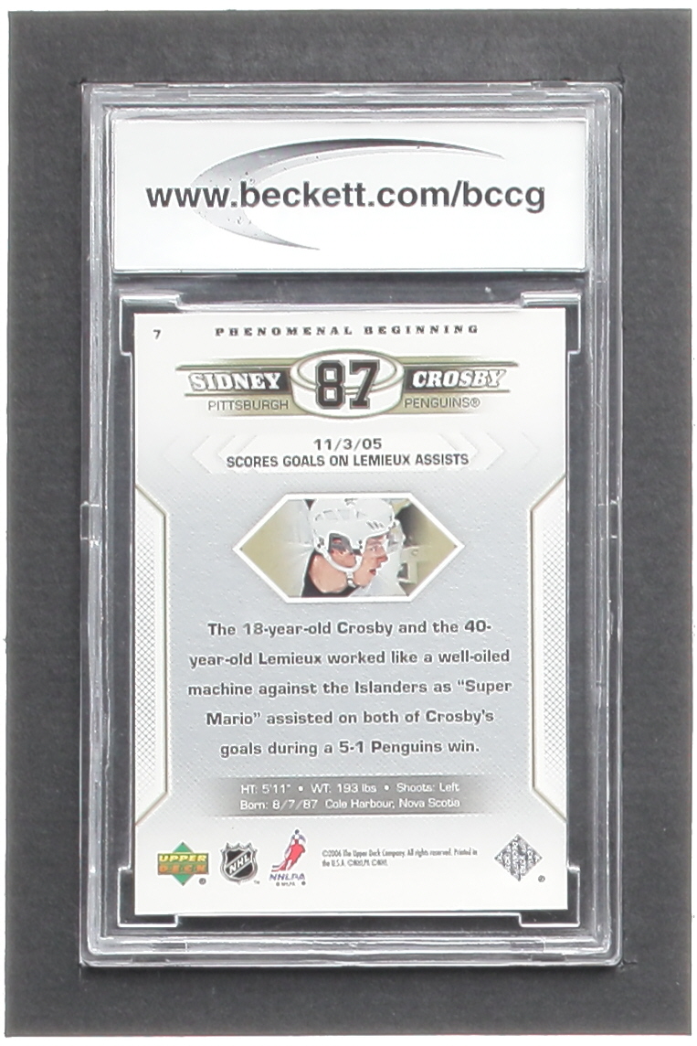Sidney Crosby 2005-06 Upper Deck Phenomenal Beginnings #7 RC (BCCG 10) at PristineAuction.com Sidney Crosby 2005-06 Upper Deck Phenomenal Beginnings #7 RC (BCCG 10) at PristineAuction.com