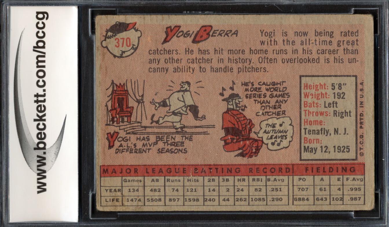 Yogi Berra 1958 Topps #370 (BCCG 8) at PristineAuction.com Yogi Berra 1958 Topps #370 (BCCG 8) at PristineAuction.com