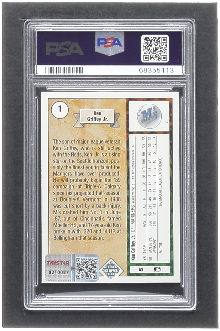 Ken Griffey Jr. Signed 1989 Upper Deck #1 RC Inscribed "HOF 16" (PSA & TriStar | Autograph Graded PSA 9) at PristineAuction.com Ken Griffey Jr. Signed 1989 Upper Deck #1 RC Inscribed "HOF 16" (PSA & TriStar | Autograph Graded PSA 9) at PristineAuction.com
