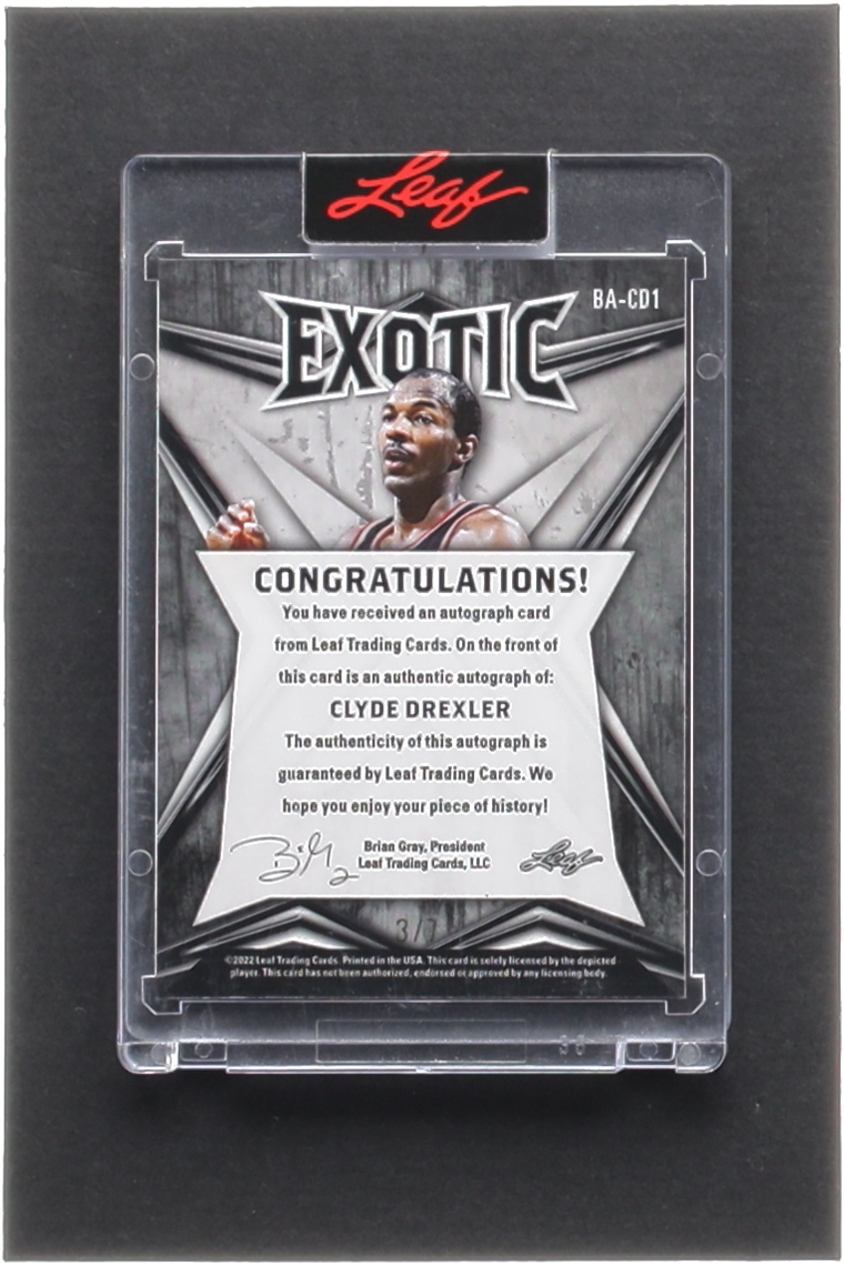 Clyde Drexler 2022-23 Leaf Exotic Diagonal Shimmer Elephant #BACD1 #3/7 at PristineAuction.com Clyde Drexler 2022-23 Leaf Exotic Diagonal Shimmer Elephant #BACD1 #3/7 at PristineAuction.com