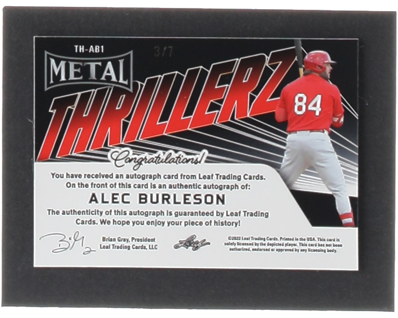 Alec Burleson 2022 Leaf Metal Thrillerz Blue Wave #THAB1 #3/7 RC at PristineAuction.com Alec Burleson 2022 Leaf Metal Thrillerz Blue Wave #THAB1 #3/7 RC at PristineAuction.com