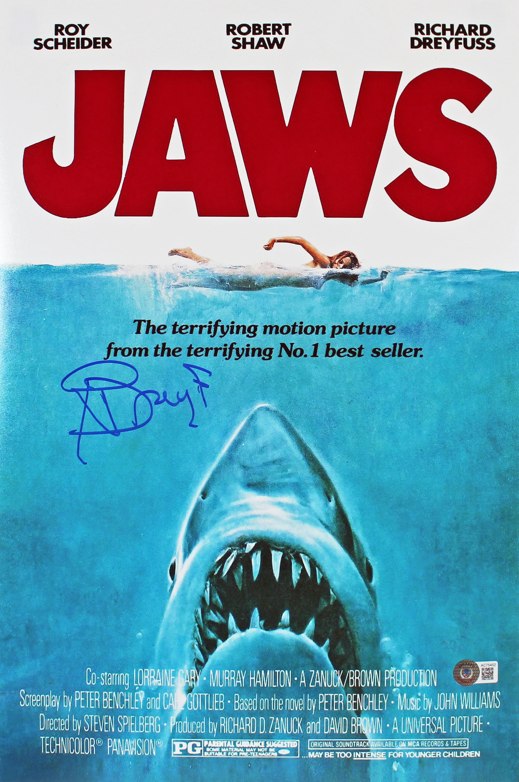 Richard Dreyfuss Signed "Jaws" 12x18 Poster (Beckett) at PristineAuction.com Richard Dreyfuss Signed "Jaws" 12x18 Poster (Beckett) at PristineAuction.com