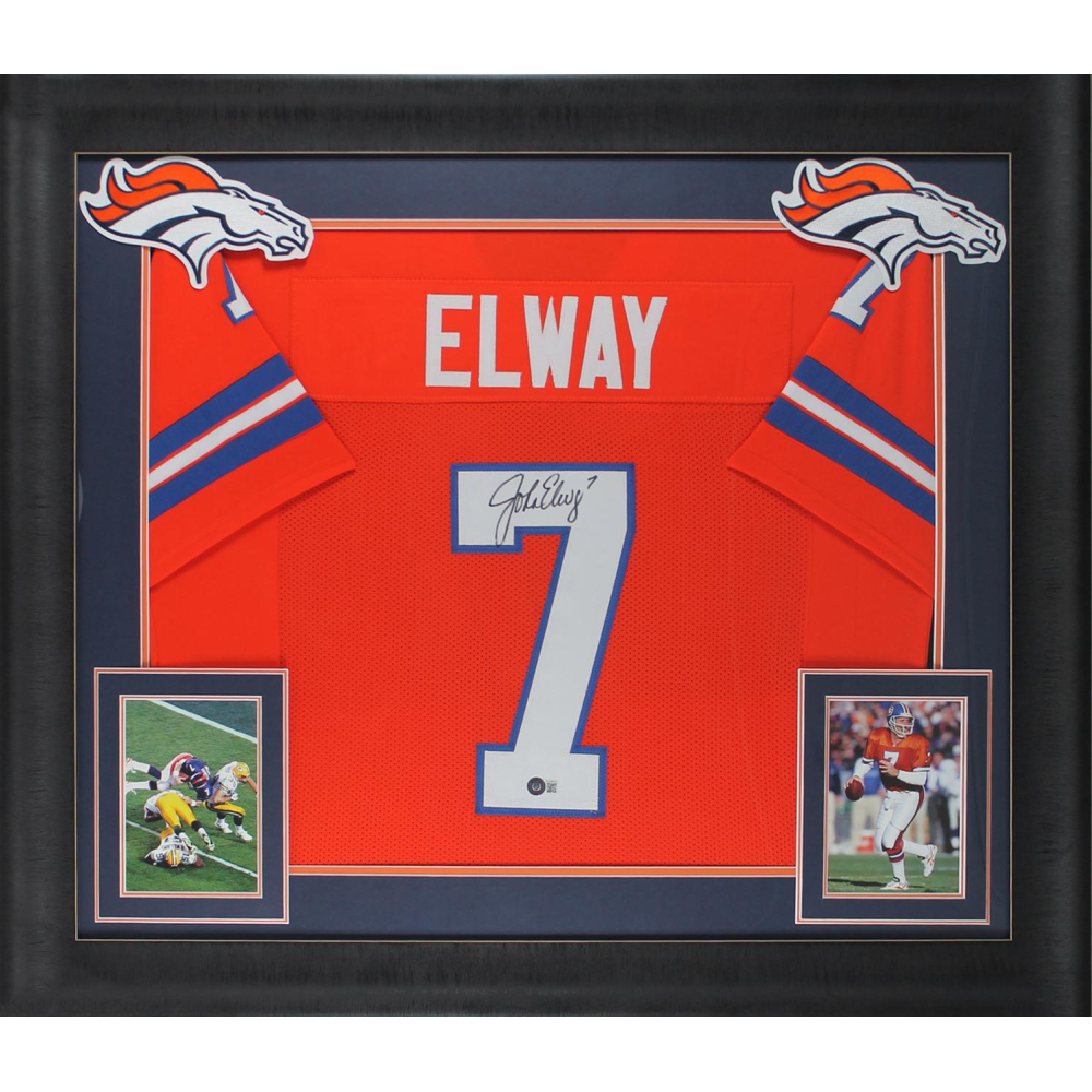 John Elway Signed Custom Framed Jersey Display (Beckett) Pristine Auction