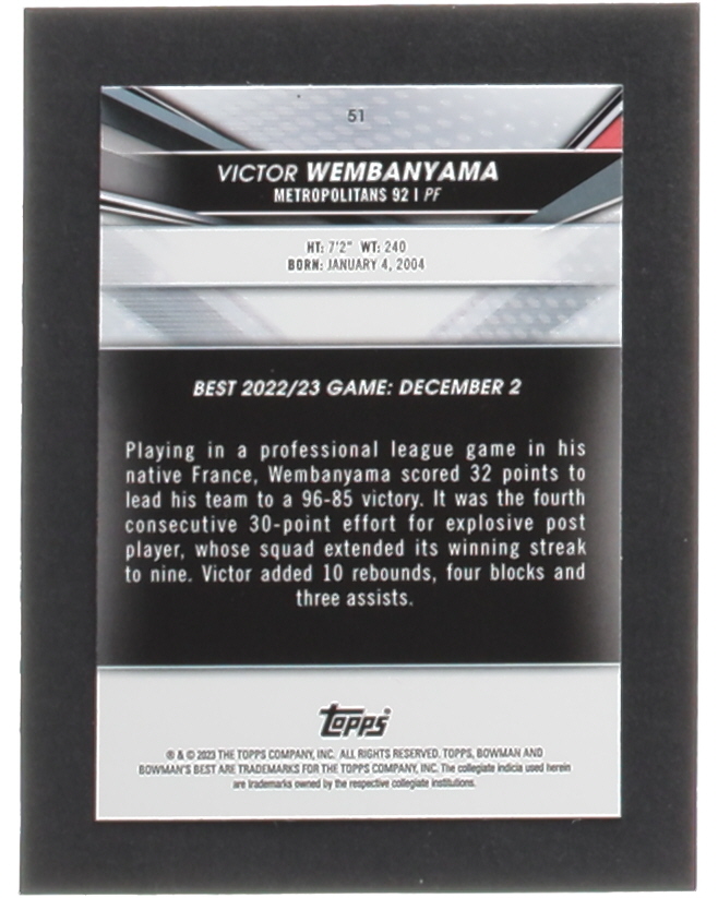 Victor Wembanyama 2022-23 Bowman's Best University #51 at PristineAuction.com Victor Wembanyama 2022-23 Bowman's Best University #51 at PristineAuction.com