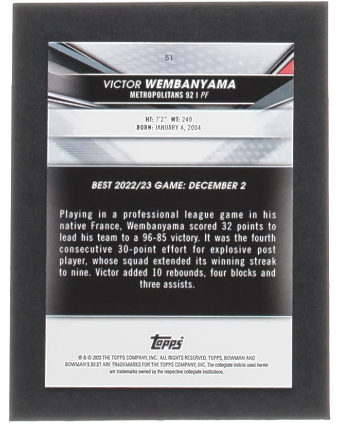 Victor Wembanyama 2022-23 Bowman's Best University #51 at PristineAuction.com Victor Wembanyama 2022-23 Bowman's Best University #51 at PristineAuction.com