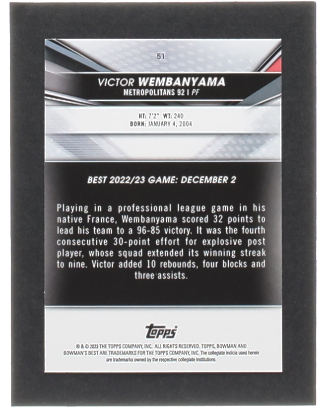 Victor Wembanyama 2022-23 Bowman's Best University #51 at PristineAuction.com Victor Wembanyama 2022-23 Bowman's Best University #51 at PristineAuction.com