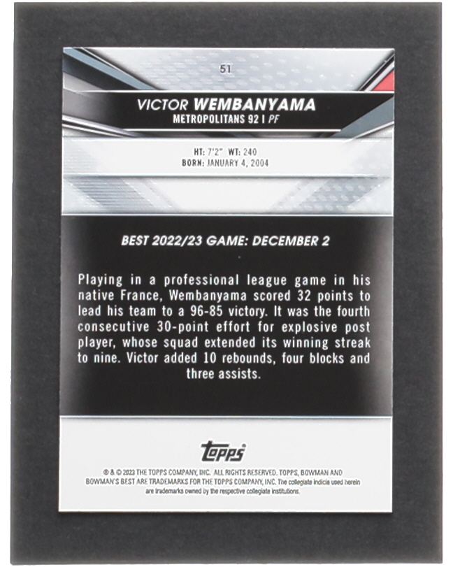 Victor Wembanyama 2022-23 Bowman's Best University #51 at PristineAuction.com Victor Wembanyama 2022-23 Bowman's Best University #51 at PristineAuction.com
