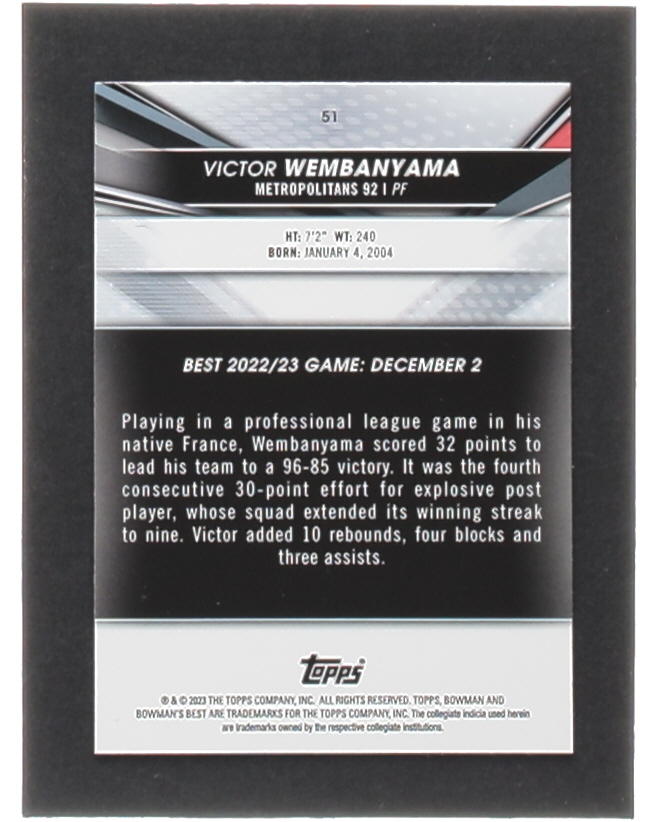 Victor Wembanyama 2022-23 Bowman's Best University #51 at PristineAuction.com Victor Wembanyama 2022-23 Bowman's Best University #51 at PristineAuction.com