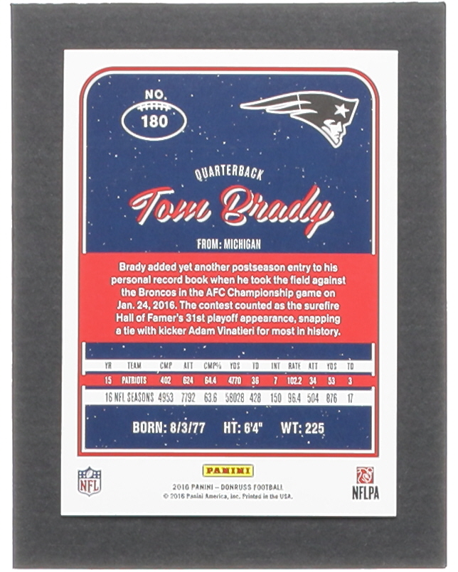 Tom Brady 2016 Donruss Press Proofs Blue #180 at PristineAuction.com Tom Brady 2016 Donruss Press Proofs Blue #180 at PristineAuction.com