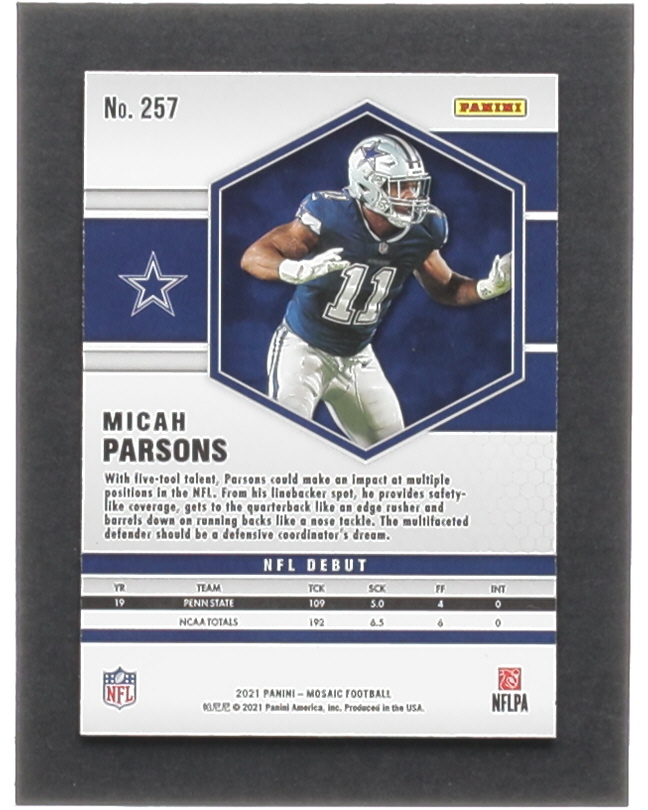 Micah Parsons 2021 Panini Mosaic #257 DEB RC at PristineAuction.com Micah Parsons 2021 Panini Mosaic #257 DEB RC at PristineAuction.com