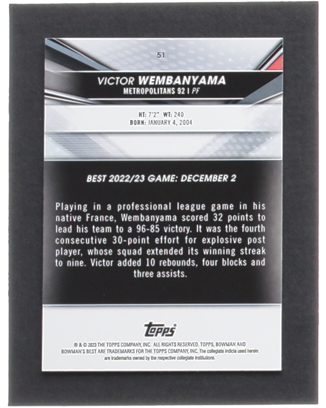 Victor Wembanyama 2022-23 Bowman's Best University #51 at PristineAuction.com Victor Wembanyama 2022-23 Bowman's Best University #51 at PristineAuction.com