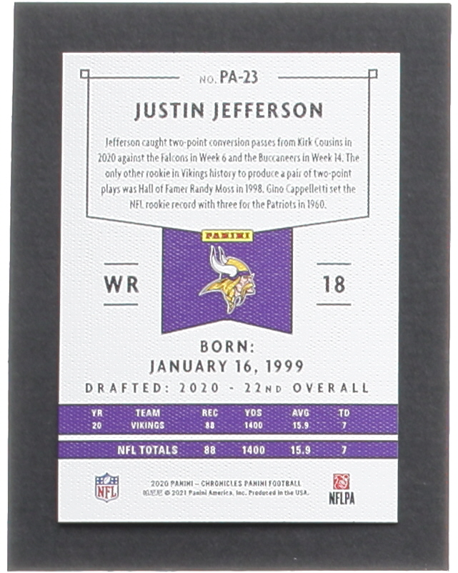 Justin Jefferson 2020 Panini Pink #23 RC at PristineAuction.com Justin Jefferson 2020 Panini Pink #23 RC at PristineAuction.com