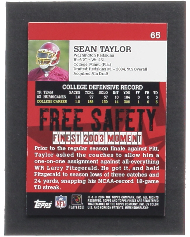 Sean Taylor 2004 Finest #65 RC at PristineAuction.com Sean Taylor 2004 Finest #65 RC at PristineAuction.com