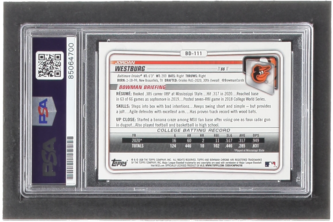 Jordan Westburg Signed 2020 Bowman Chrome Draft #BD111 RC (PSA) at PristineAuction.com Jordan Westburg Signed 2020 Bowman Chrome Draft #BD111 RC (PSA) at PristineAuction.com