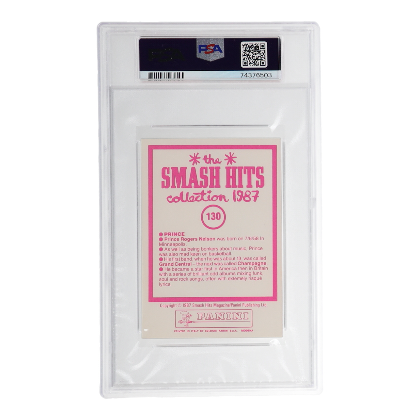 Prince 1987 Panini Smash Hits Album Stickers Italian #130 (PSA 5) at PristineAuction.com Prince 1987 Panini Smash Hits Album Stickers Italian #130 (PSA 5) at PristineAuction.com