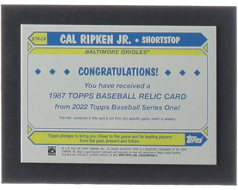 Cal Ripken Jr. 2022 Topps '87 Topps Relics #87RCR at PristineAuction.com Cal Ripken Jr. 2022 Topps '87 Topps Relics #87RCR at PristineAuction.com