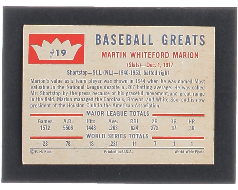 Marty Marion 1960 Fleer #19 at PristineAuction.com Marty Marion 1960 Fleer #19 at PristineAuction.com