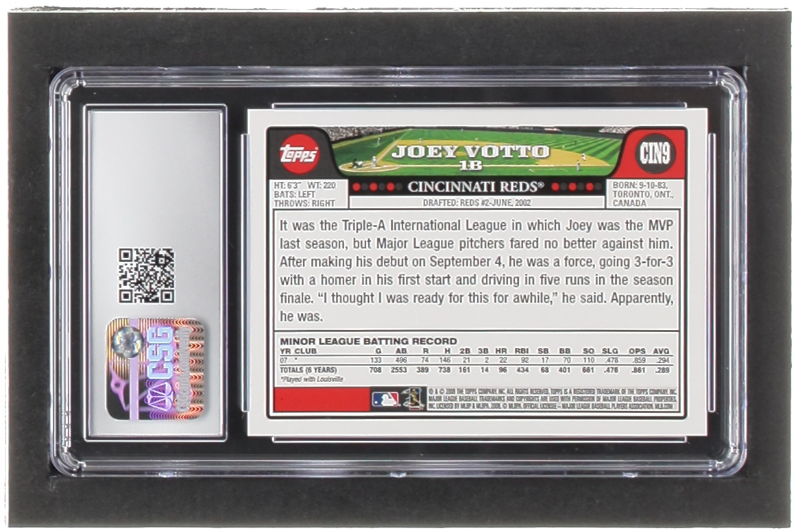 Joey Votto 2008 Reds Topps #CIN9 RC (CSG 10) at PristineAuction.com Joey Votto 2008 Reds Topps #CIN9 RC (CSG 10) at PristineAuction.com