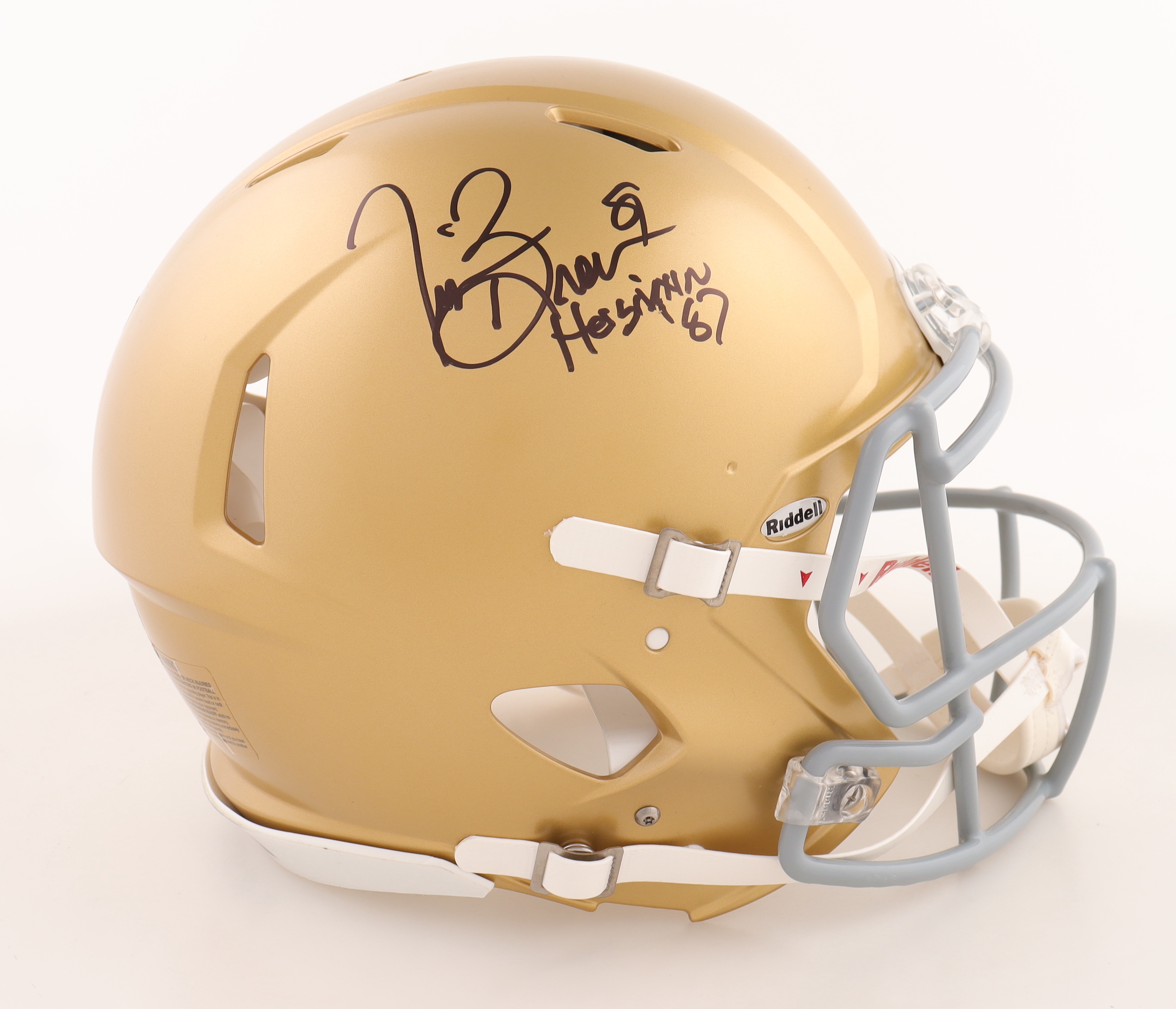 Tim Brown Signed Notre Dame Fighting Irish Authentic Speed Helmet Inscribed "Heisman '87" (Beckett) at PristineAuction.com Tim Brown Signed Notre Dame Fighting Irish Authentic Speed Helmet Inscribed "Heisman '87" (Beckett) at PristineAuction.com