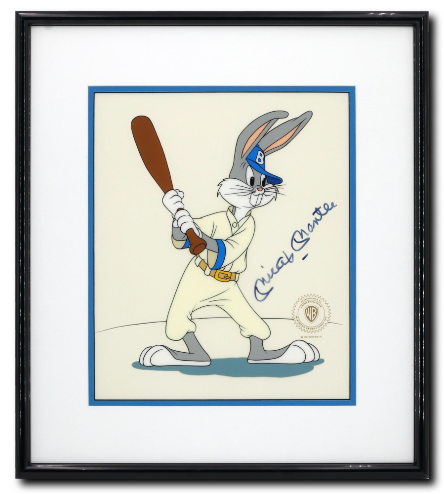 Mickey Mantle Signed "Bugs Bunny Playing Baseball" Custom Framed Animation Cel (JSA) Pristine