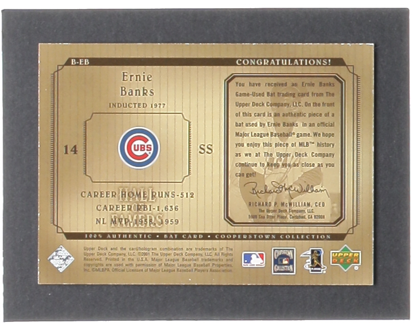 Ernie Banks 2001 Upper Deck Hall of Famers Game Bat #BEB at PristineAuction.com Ernie Banks 2001 Upper Deck Hall of Famers Game Bat #BEB at PristineAuction.com