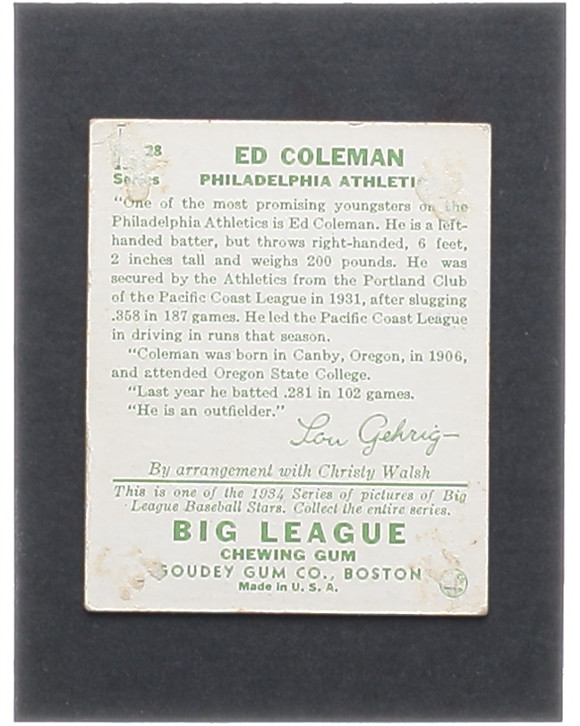 Ed Coleman 1934 Goudey #28 RC at PristineAuction.com Ed Coleman 1934 Goudey #28 RC at PristineAuction.com