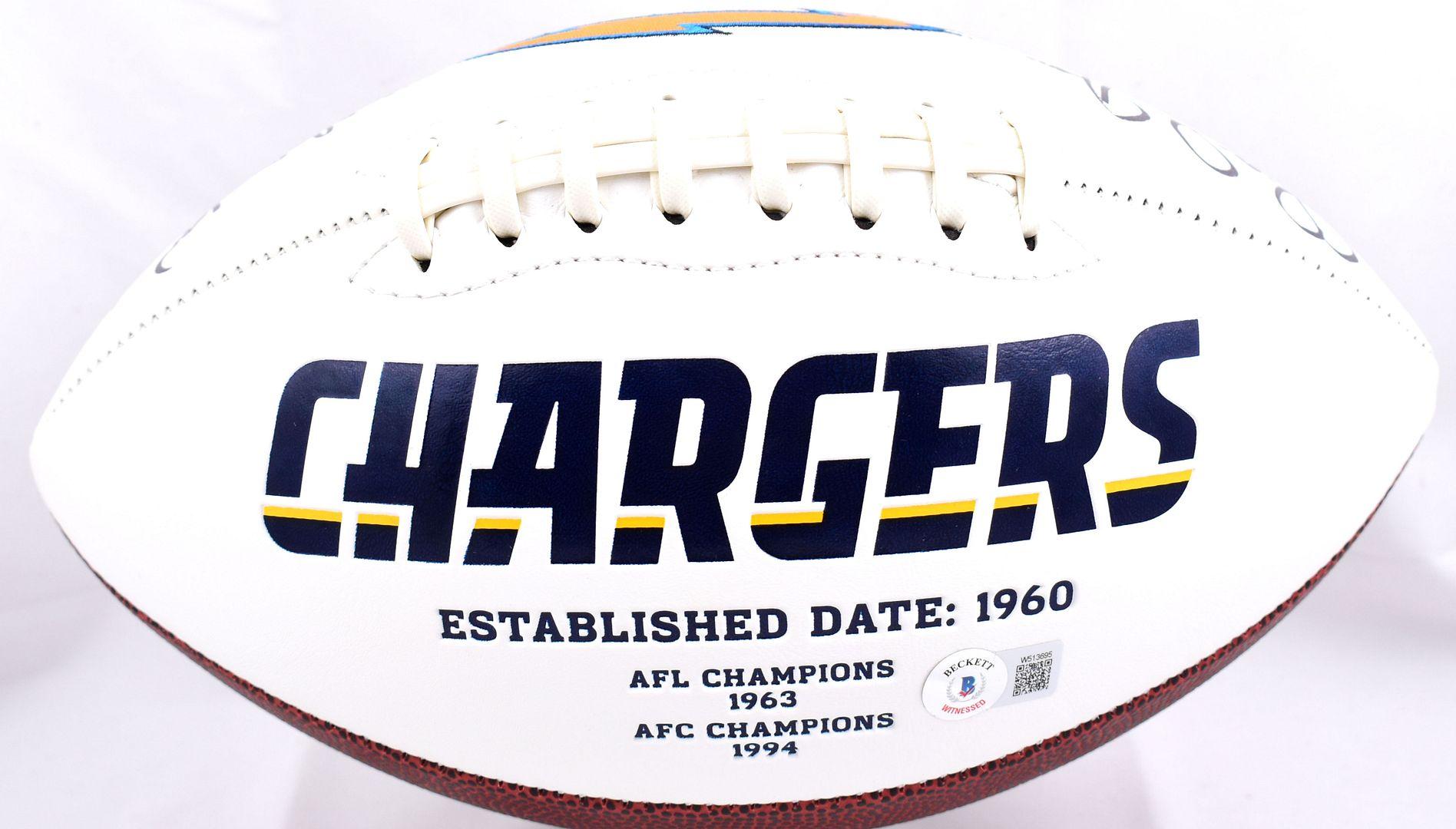 Dan Fouts, Kellen Winslow & Charlie Joiner Signed Chargers Logo Football with HOF Inscriptions (Beckett) at PristineAuction.com Dan Fouts, Kellen Winslow & Charlie Joiner Signed Chargers Logo Football with HOF Inscriptions (Beckett) at PristineAuction.com