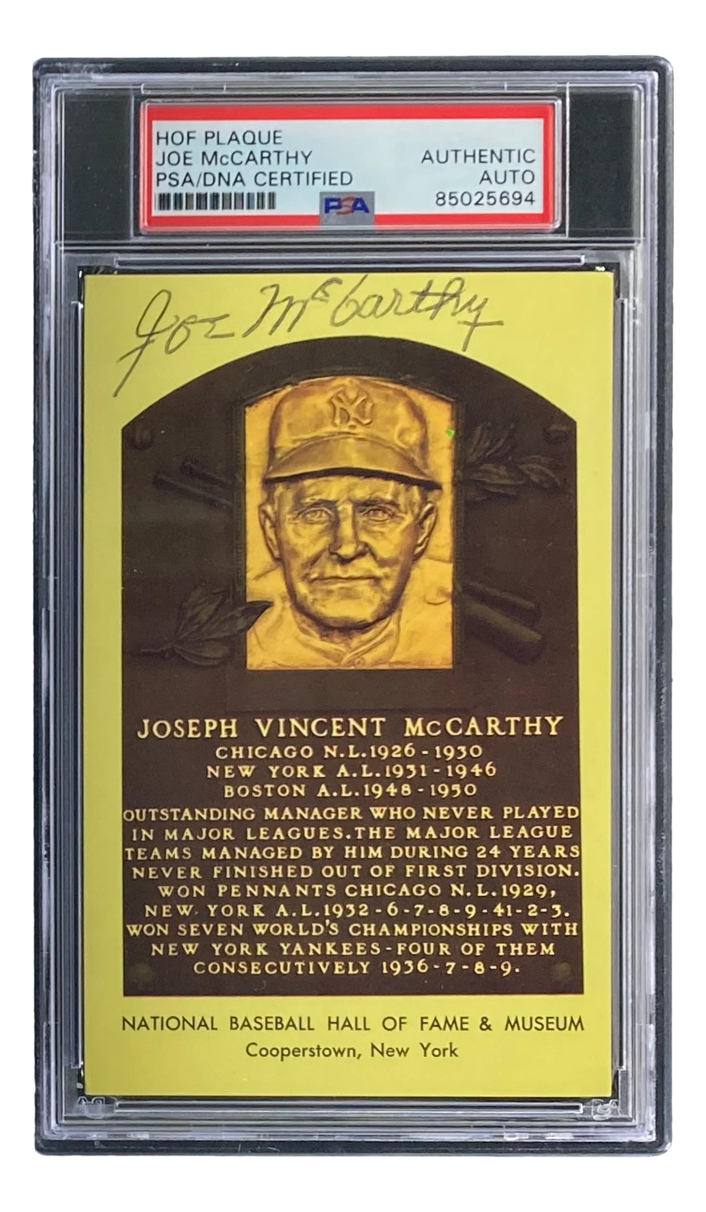 Joe McCarthy Signed Hall of Fame Plaque Postcard (PSA) at PristineAuction.com Joe McCarthy Signed Hall of Fame Plaque Postcard (PSA) at PristineAuction.com