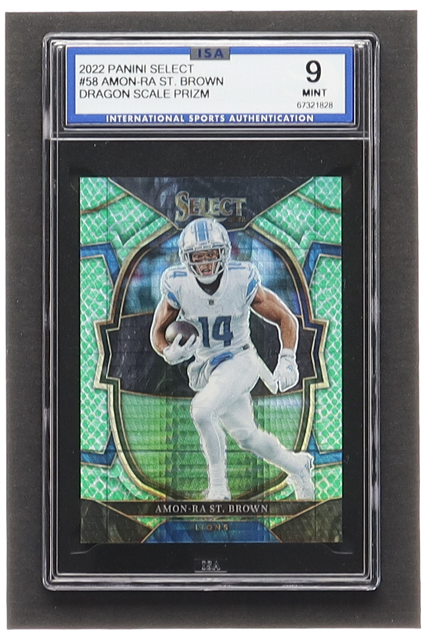 Amon-Ra St. Brown 2022 Select Prizm Dragon Scale #58 #88/89 RC (ISA 9) at PristineAuction.com Amon-Ra St. Brown 2022 Select Prizm Dragon Scale #58 #88/89 RC (ISA 9) at PristineAuction.com