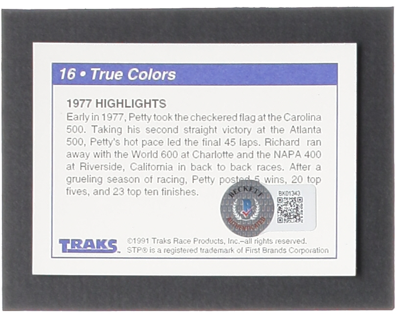 Richard Petty Signed 1991 Traks #16 Richard Petty's Car (Beckett) at PristineAuction.com Richard Petty Signed 1991 Traks #16 Richard Petty's Car (Beckett) at PristineAuction.com