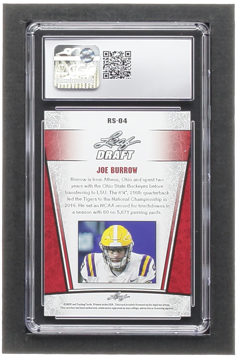 Joe Burrow 2020 Leaf Draft #RS04 RC (CGC 9) at PristineAuction.com Joe Burrow 2020 Leaf Draft #RS04 RC (CGC 9) at PristineAuction.com