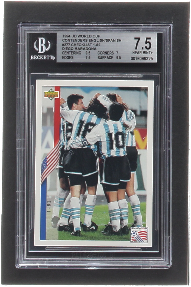 Diego Maradona 1994 Upper Deck World Cup Contenders English/Spanish #277 /  Checklist 1-82 (BGS 7.5) | Pristine Auction, image size:772x1158