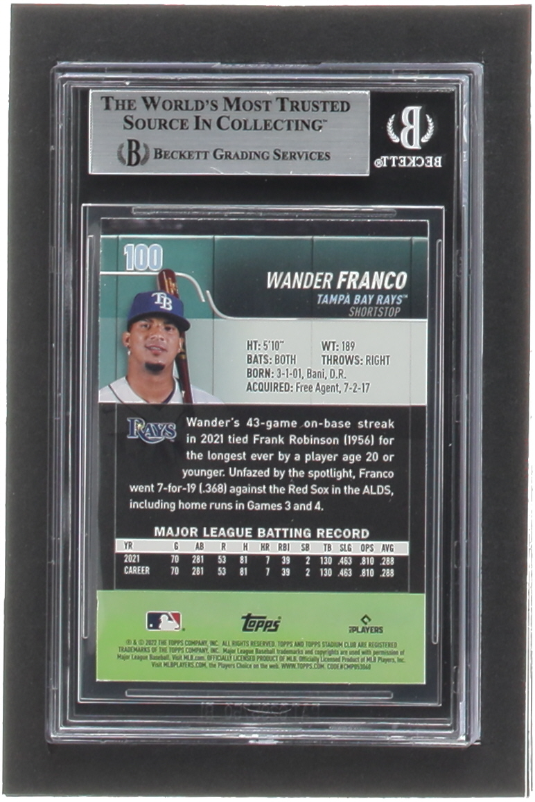 Wander Franco 2022 Stadium Club #100 RC (BGS 8) at PristineAuction.com Wander Franco 2022 Stadium Club #100 RC (BGS 8) at PristineAuction.com