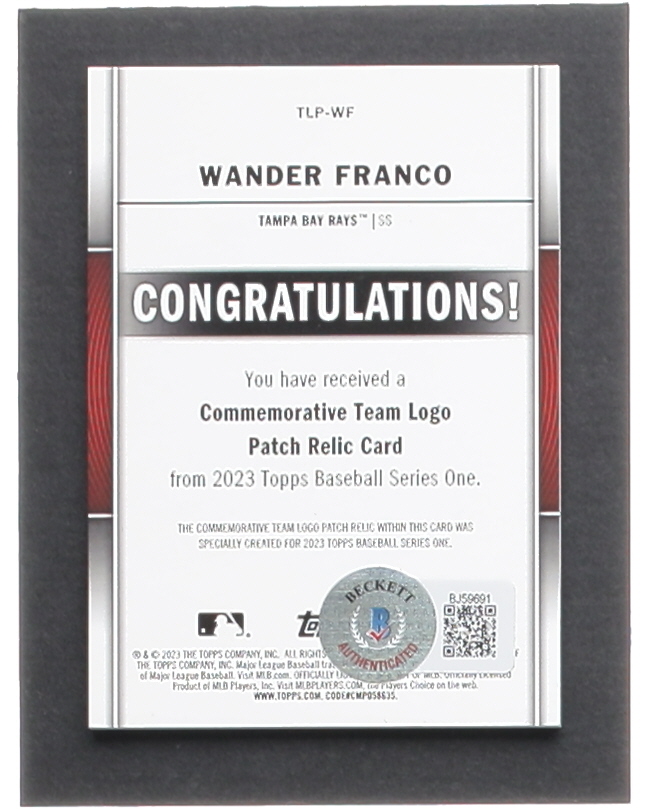 Wander Franco Signed 2023 Topps Team Logo Commemorative Patch #TLPWF (Beckett) at PristineAuction.com Wander Franco Signed 2023 Topps Team Logo Commemorative Patch #TLPWF (Beckett) at PristineAuction.com