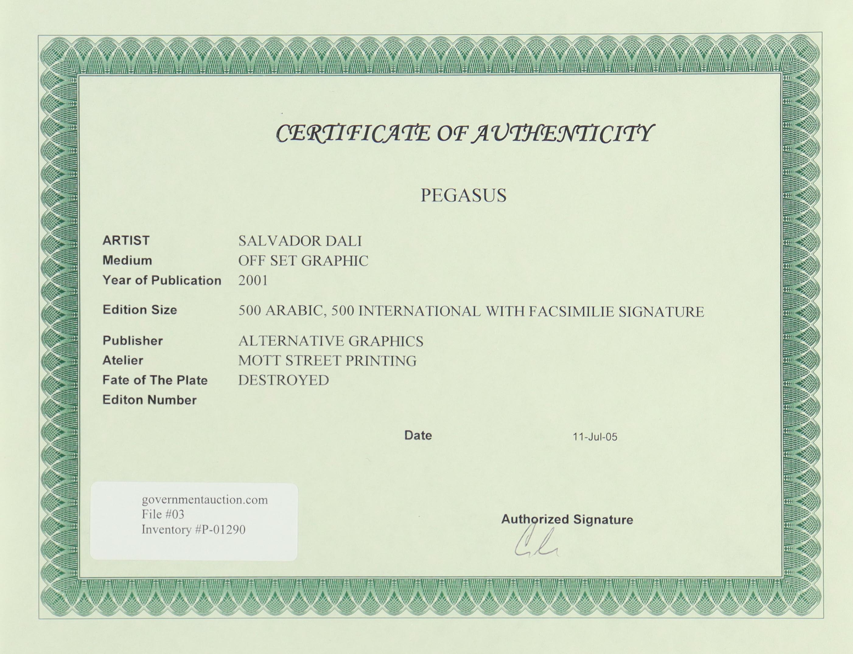 Salvador Dali LE "Pegasus" 16x20 Lithogram at PristineAuction.com Salvador Dali LE "Pegasus" 16x20 Lithogram at PristineAuction.com