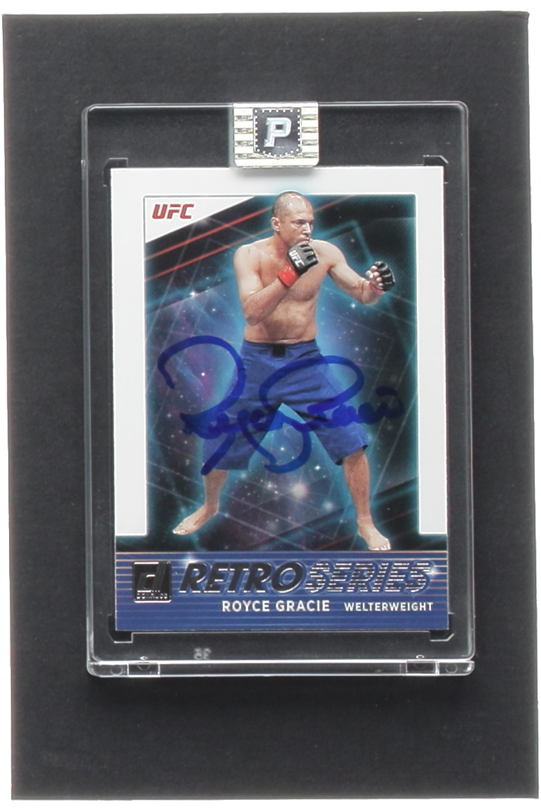 Royce Gracie Signed 2022 Donruss UFC Retro Series #1 (PA Encapsulated) at PristineAuction.com Royce Gracie Signed 2022 Donruss UFC Retro Series #1 (PA Encapsulated) at PristineAuction.com