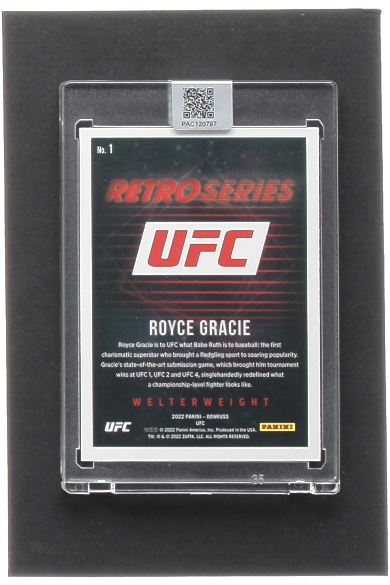 Royce Gracie Signed 2022 Donruss UFC Retro Series #1 (PA Encapsulated) at PristineAuction.com Royce Gracie Signed 2022 Donruss UFC Retro Series #1 (PA Encapsulated) at PristineAuction.com