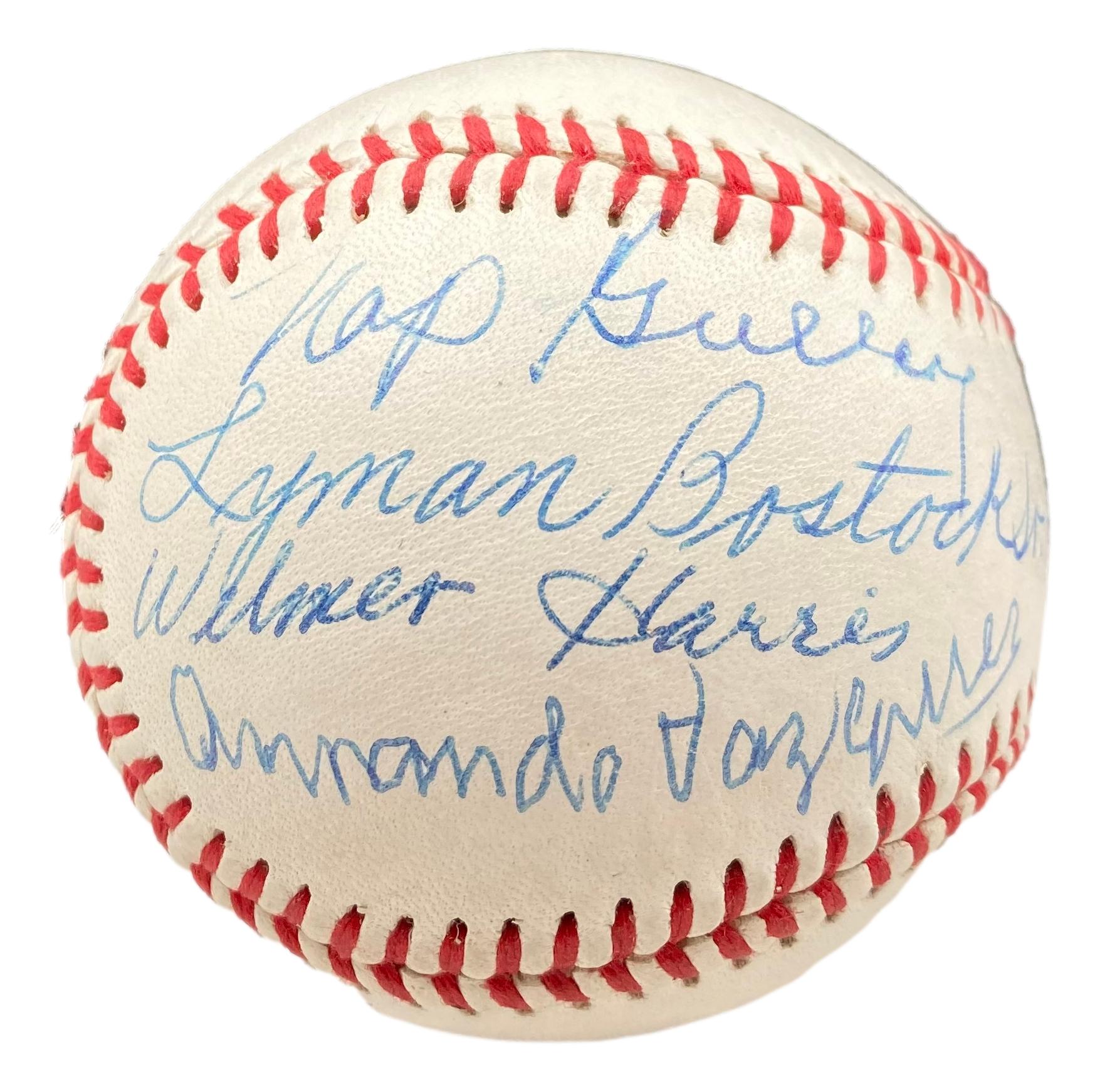 Negro League Legends OAL Signed By (7) with Wilmer Harris, Lyman Bostock Sr, Armando Vasquez, Jim Cohen (Beckett) at PristineAuction.com Negro League Legends OAL Signed By (7) with Wilmer Harris, Lyman Bostock Sr, Armando Vasquez, Jim Cohen (Beckett) at PristineAuction.com