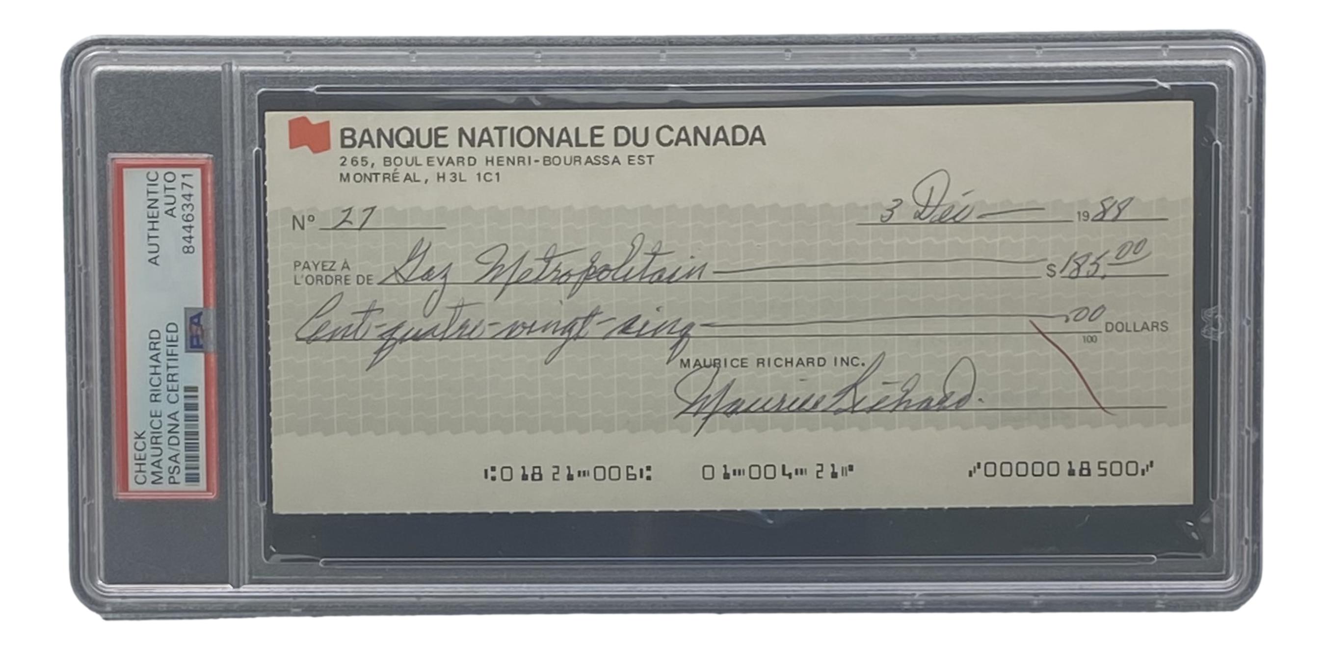 Maurice Richard Signed 1988 Personal Bank Check (PSA) at PristineAuction.com Maurice Richard Signed 1988 Personal Bank Check (PSA) at PristineAuction.com