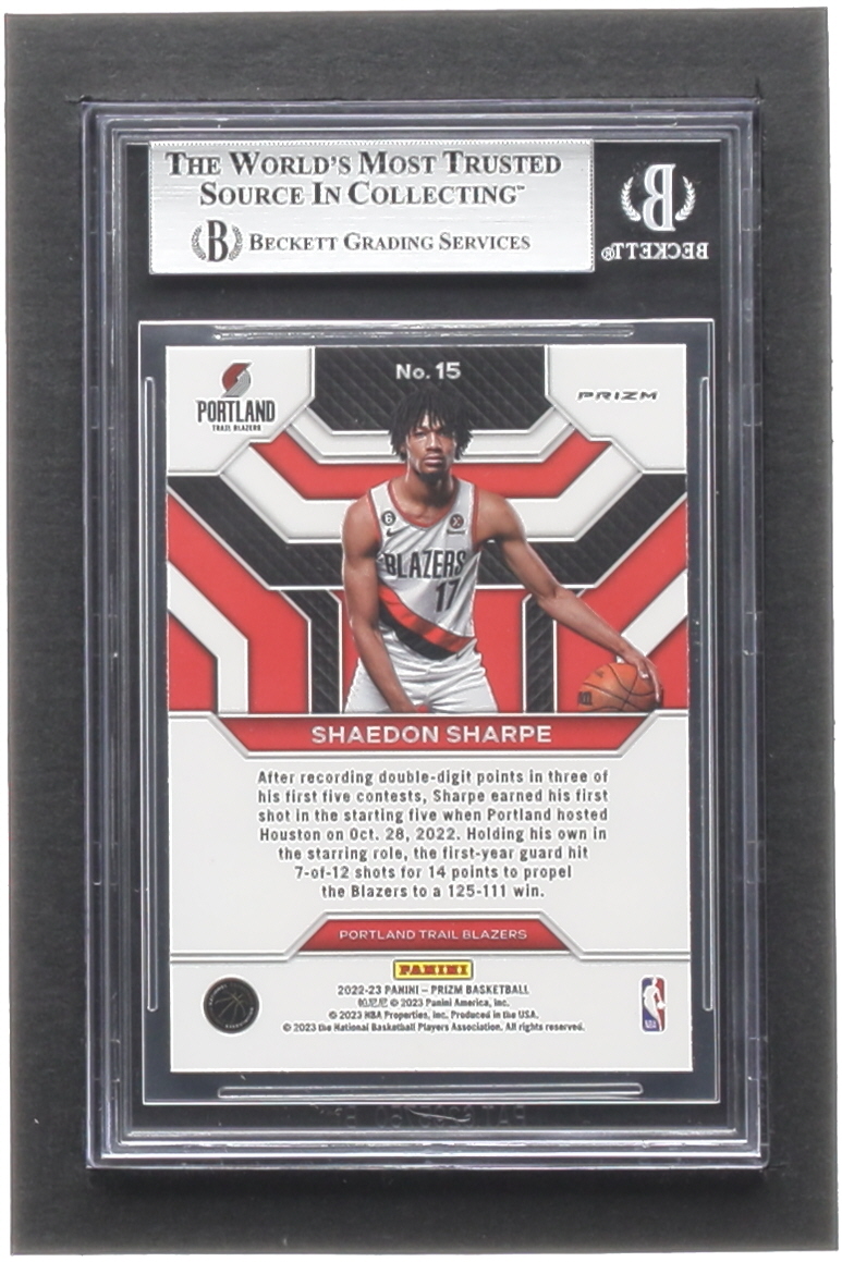 Shaedon Sharpe 2022-23 Panini Prizm Emergent Prizms Green #15 (BGS 8) at PristineAuction.com Shaedon Sharpe 2022-23 Panini Prizm Emergent Prizms Green #15 (BGS 8) at PristineAuction.com