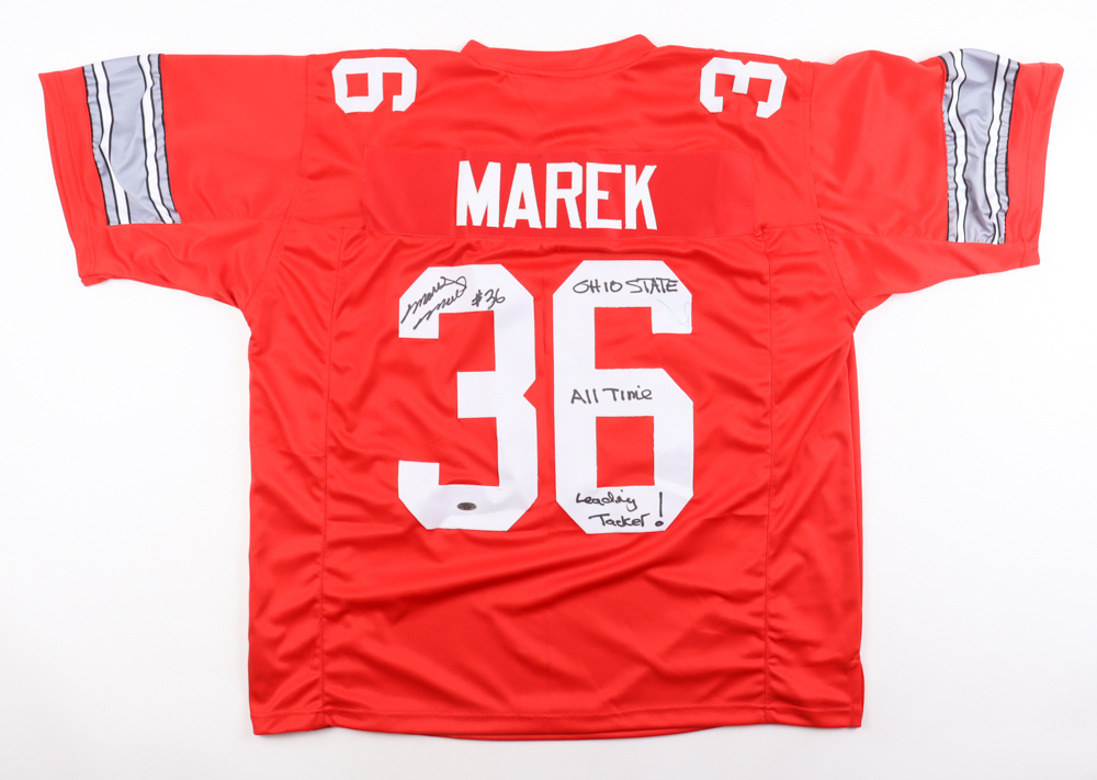 Marcus Marek Signed Jersey Inscribed "Ohio State All Time Leading Tackler!" (Playball Ink) at PristineAuction.com Marcus Marek Signed Jersey Inscribed "Ohio State All Time Leading Tackler!" (Playball Ink) at PristineAuction.com