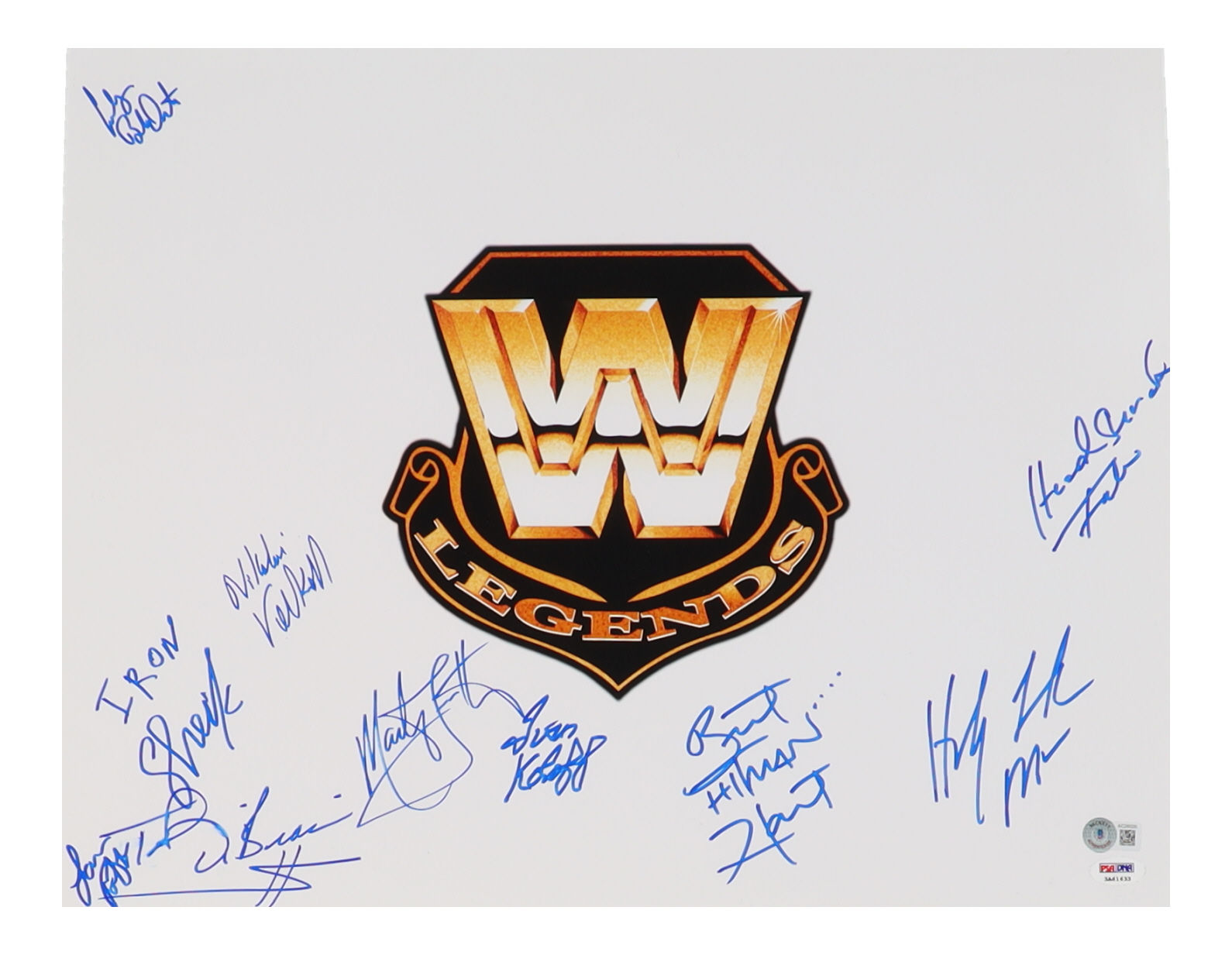 WWF Legends 16x20 Photo Signed by (10) with Bret Hart, Ted DiBiase Sr., Marty Jannetty, Bob Orton, The Iron Sheik (Beckett & PSA) at PristineAuction.com WWF Legends 16x20 Photo Signed by (10) with Bret Hart, Ted DiBiase Sr., Marty Jannetty, Bob Orton, The Iron Sheik (Beckett & PSA) at PristineAuction.com