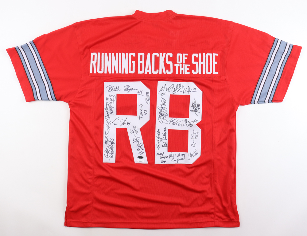 "Running Backs of The Shoe" Jersey Signed by (23) with Tim Spencer, Jeff Logan, Derek Combs (JSA & Playball Ink) at PristineAuction.com "Running Backs of The Shoe" Jersey Signed by (23) with Tim Spencer, Jeff Logan, Derek Combs (JSA & Playball Ink) at PristineAuction.com