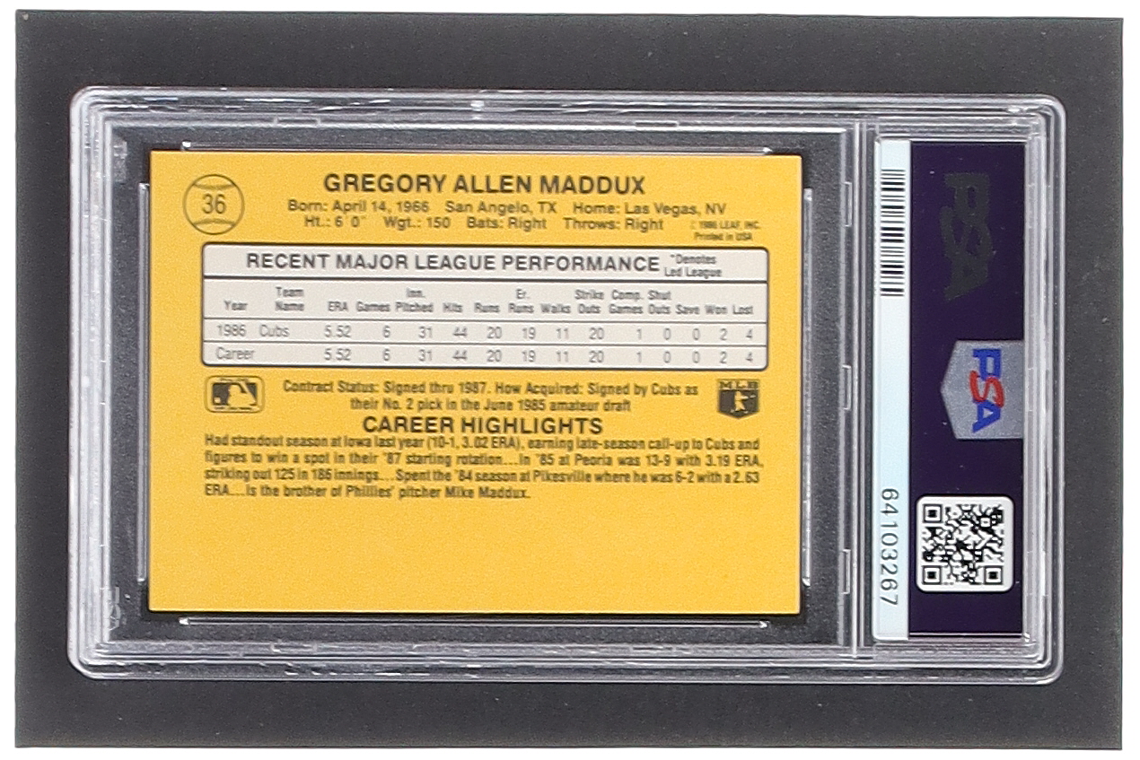 Greg Maddux 1987 Donruss #36 RC (PSA 9) at PristineAuction.com Greg Maddux 1987 Donruss #36 RC (PSA 9) at PristineAuction.com