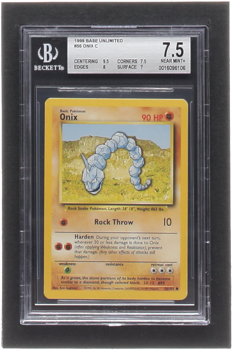Onix Pokemon 1999 Base Unlimited #56 (BGS 7.5) at PristineAuction.com Onix Pokemon 1999 Base Unlimited #56 (BGS 7.5) at PristineAuction.com