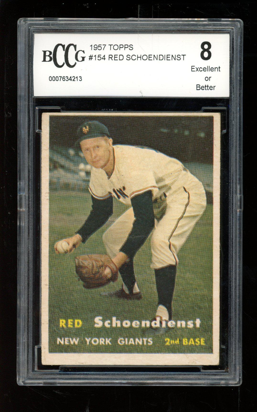 Red Schoendienst 1957 Topps #154 (BCCG 8) at PristineAuction.com Red Schoendienst 1957 Topps #154 (BCCG 8) at PristineAuction.com