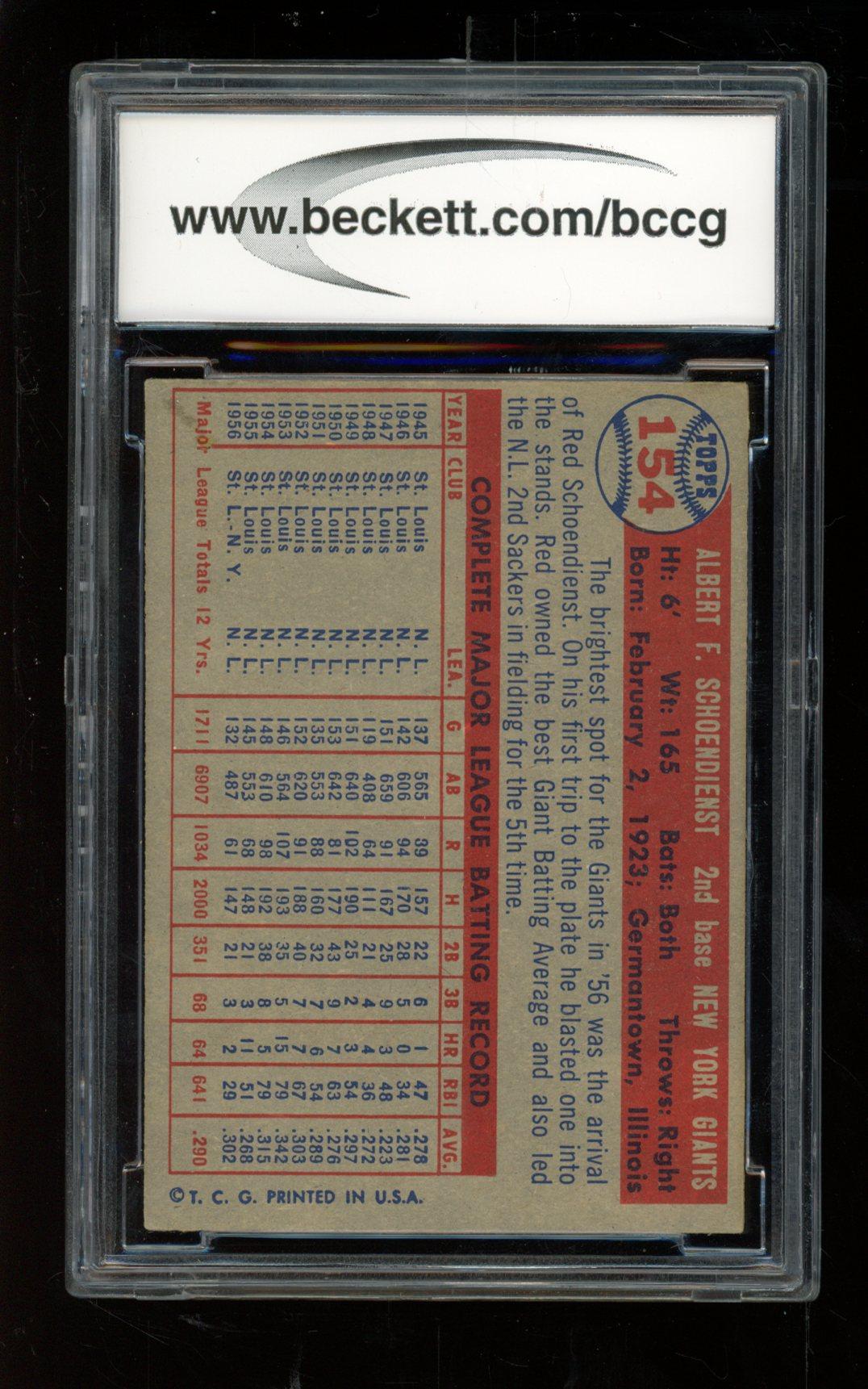 Red Schoendienst 1957 Topps #154 (BCCG 8) at PristineAuction.com Red Schoendienst 1957 Topps #154 (BCCG 8) at PristineAuction.com