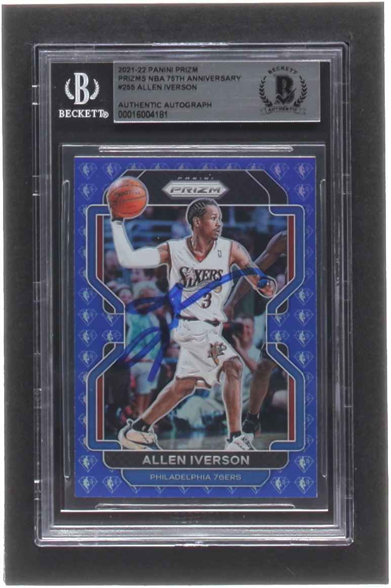 Allen Iverson Signed 2021-22 Panini Prizm Prizms NBA 75th Anniversary #255 (BGS) at PristineAuction.com Allen Iverson Signed 2021-22 Panini Prizm Prizms NBA 75th Anniversary #255 (BGS) at PristineAuction.com